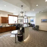 View of reception area from behind the front desk